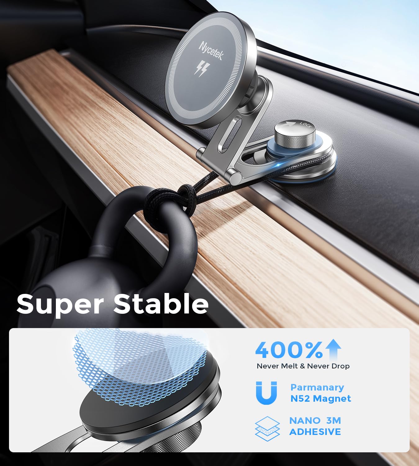 Nycetek For Tesla Phone Mount, 15W Tesla Phone Holder For Model Y/Model 3, Compatible With Magsafe Wireless Car Charger Fit For